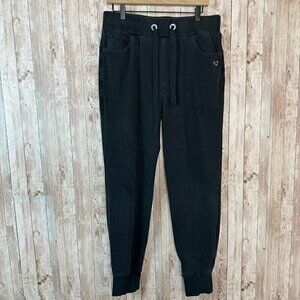 True Religion Men's Jogger Pants Drawstring Pockets Logo Pull On Black Medium